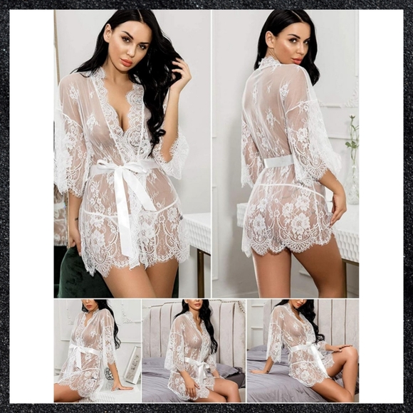 White Sheer Floral Lace Robe - Picture 5 of 8